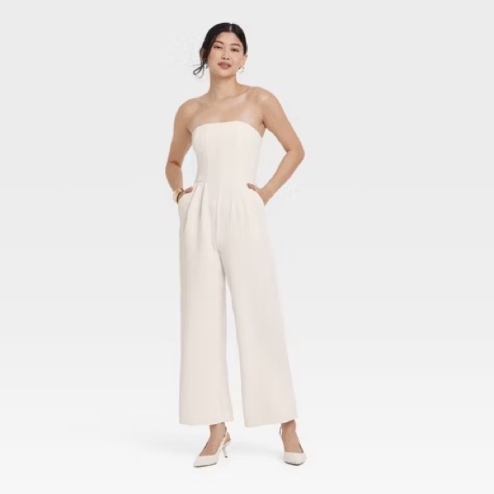 Target Cream Strapless Jumpsuit with Modern Silhouette